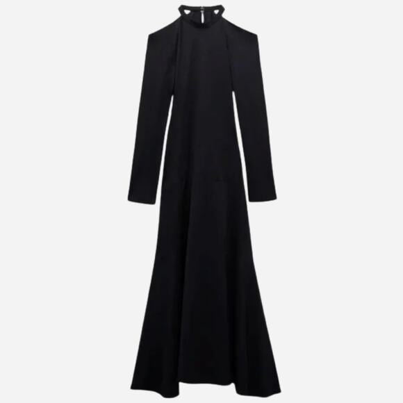 Zara CUT OUT DRESS LIMITED EDITION BLACK A LINE MIDI DRESS SMALL NEW NWT - Picture 2 of 9